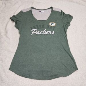 Green Bay Packers Womens L,V Neck Short Sleeve T-Shirt Green & Gray NFL Football